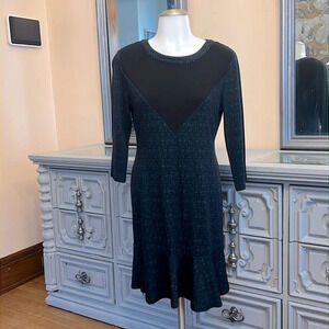 Romeo + Juliet Couture Small Dress Ruffle Hem All Over Black Teal